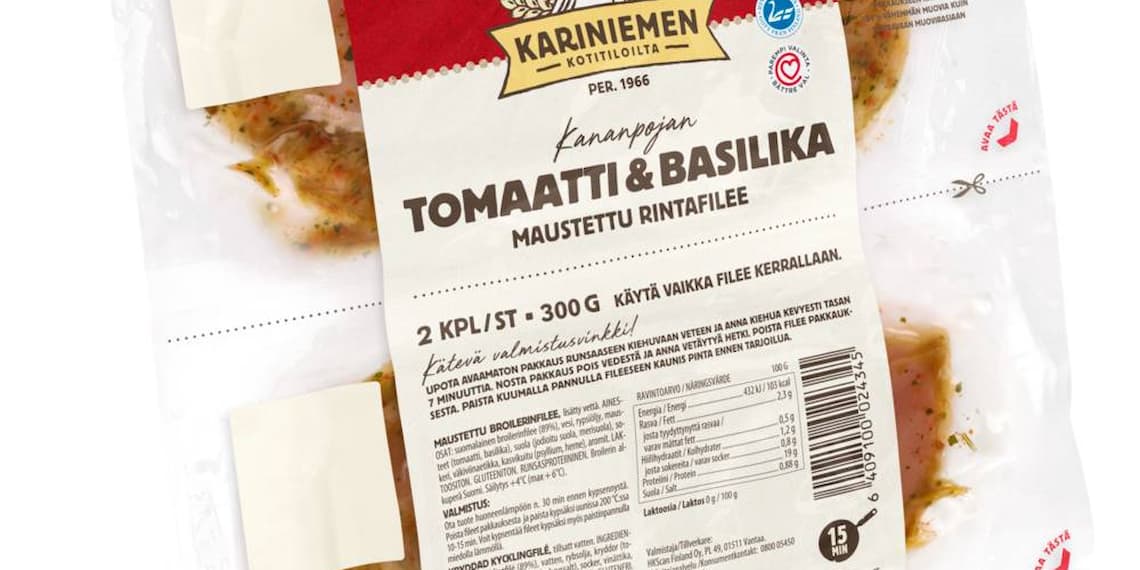 Kariniemen Kananpojan Rintafilee tomaatti-basilika 300g annospakkaus